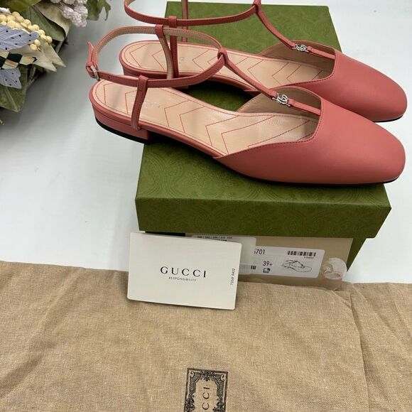 Women’s Gucci,T strap GG pink, leather ballet, flat size 39.5 made in Italy - Picture 6 of 11